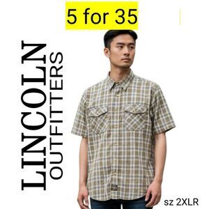 Lincoln Outfitters Army Green Plaid Foreman Short Sleeve Shirt Sale 5 for 35